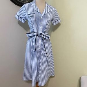 Mademoiselle Yeye Que Sera Sera Shirt Dress Blue and White Stripe Small Cotton